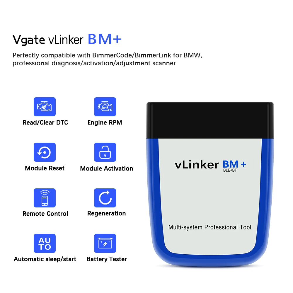 Vgate VLinker BM+/BM Bluetooth OBD2 Car Code Reader Scanner Auto Diagnostic Tools Supports OBDII Protocols for Android and IOS