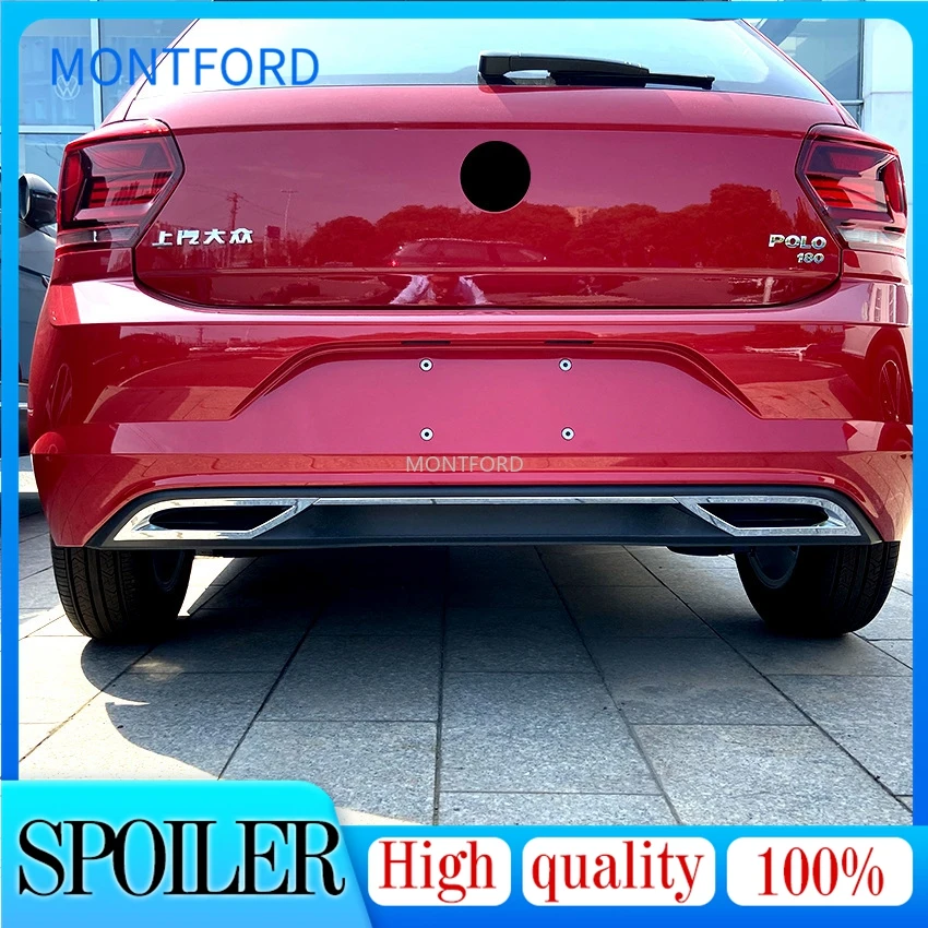 1 Set Rear Bumper Diffuser Lip Spoiler Air outlet Exhaust Strip Cover Trim For Volkswagen for VW Polo MK6 Polo Plus 2018 19 +