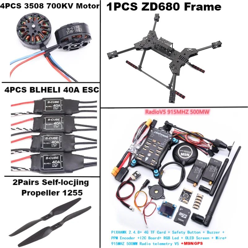 NUOVO ZD680 PIXHAWK2.4.8 M9N Kit telaio esacottero con braccio pieghevole hexacottero completamente in fibra di carbonio per robot con carrello di atterraggio non gonfiabile