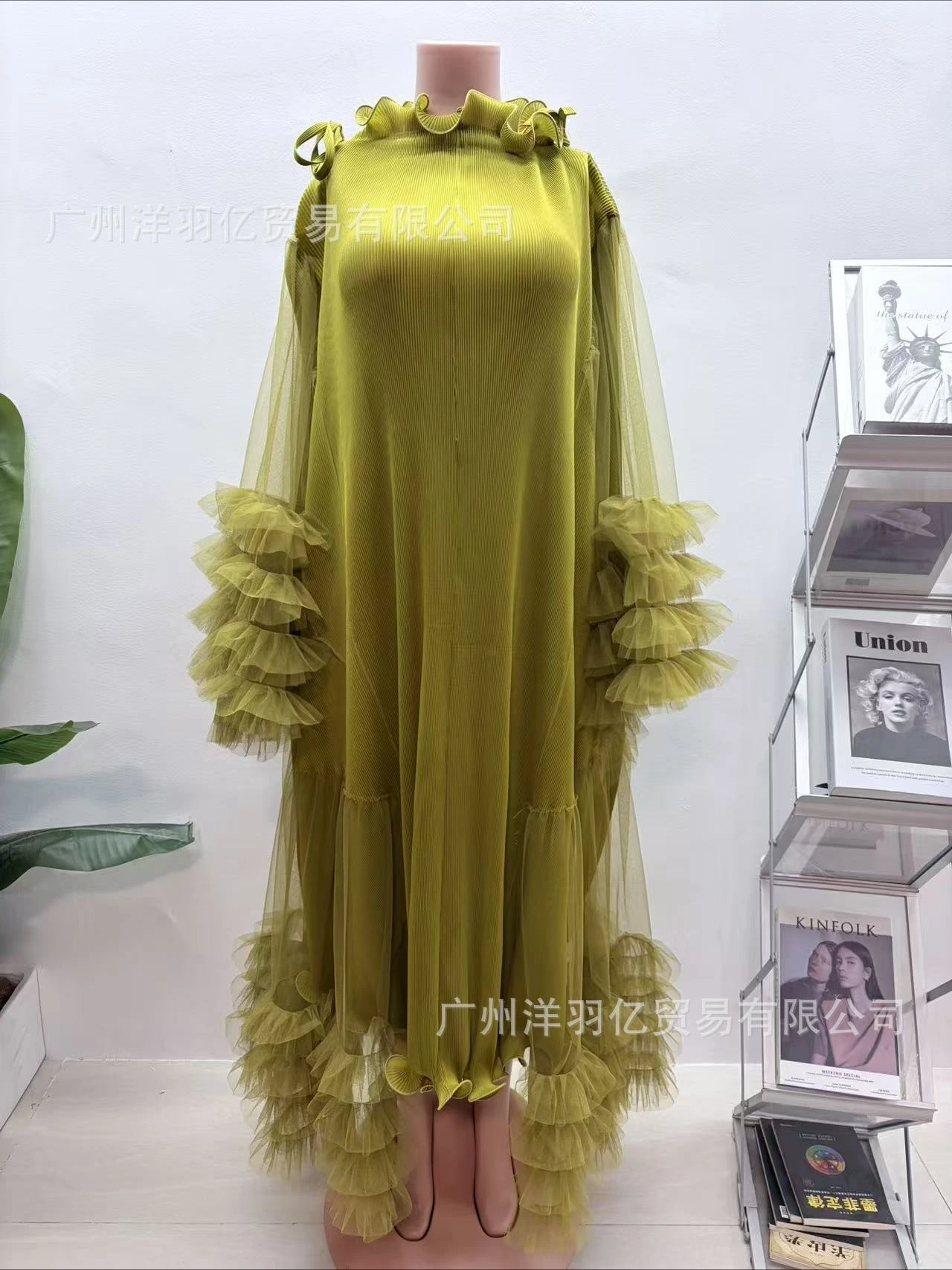 ANLAN Pleated Long Sleeves Photo Shoot Wedding Dress/Tulle Gown/Maternity Dress/Baby Shower Dress/Photography Dress 1AN5276