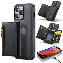DG.Ming RFID Blocking Retro Flip Leather Case For iPhone 17 16 15 14 13 12 11 Pro Max Wallet Magnetic Cover Hoesje Detachable
