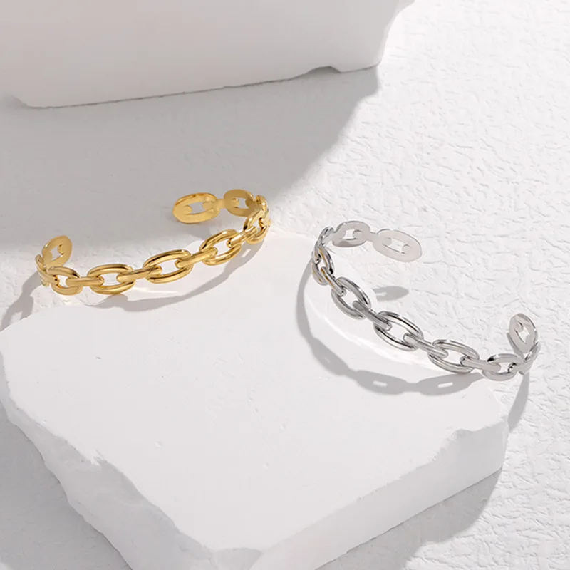 INS نمط الحد الأدنى التيتانيوم الصلب سوار للنساء العصرية المفتوحة تنوعا سلسلة سوار موضة سلسلة سحرية مجوهرات هدية