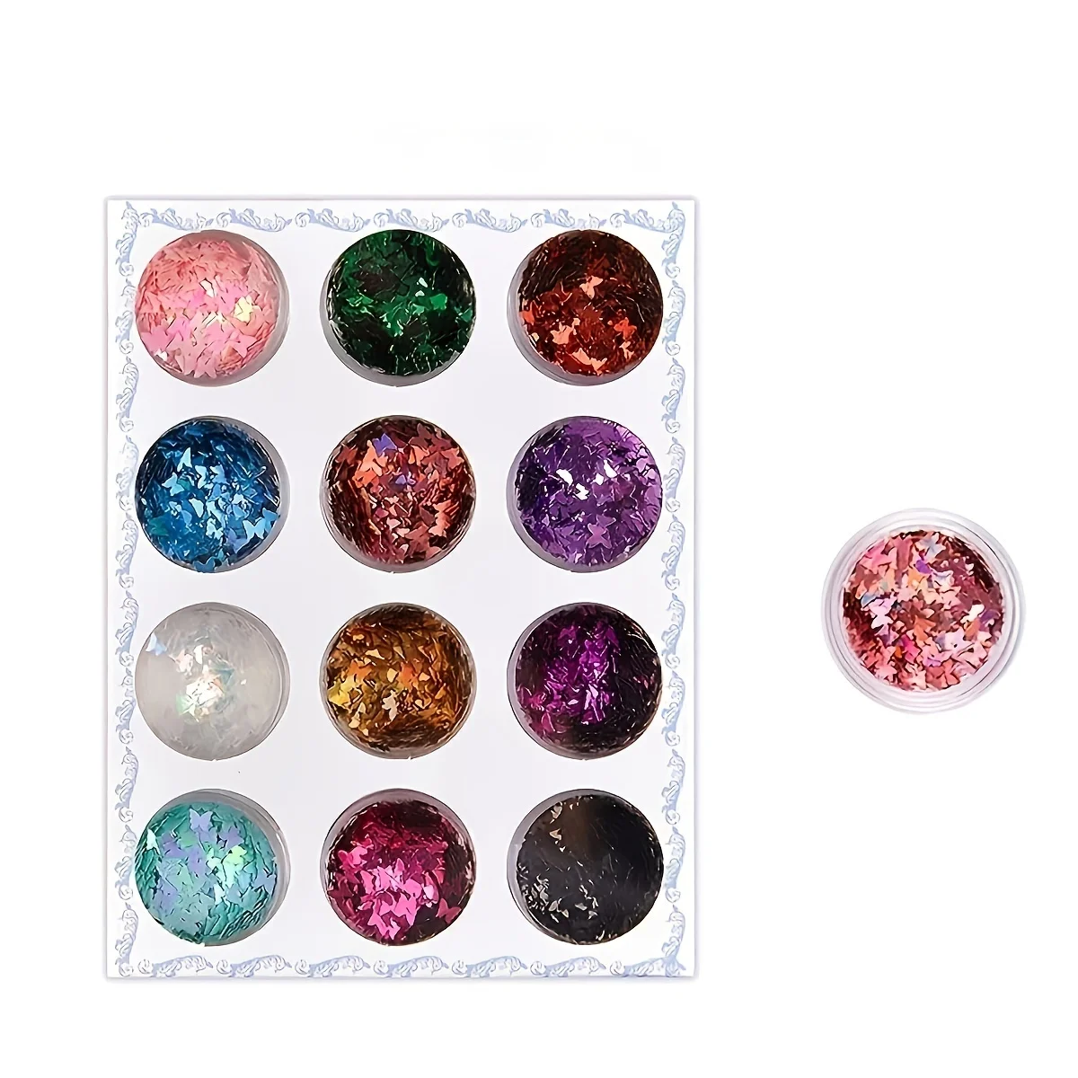 

12 boxes a set of butterfly nail sequins decorated butterfly nail gold onion powder shaped nail color laser 3mm magic color holo