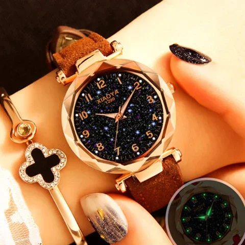 Montre ciel étoilé de luxe pour femme, montre-bracelet à quartz pour femme, cuir rouge, horloge étanche, mode féminine, Zegarek Damski