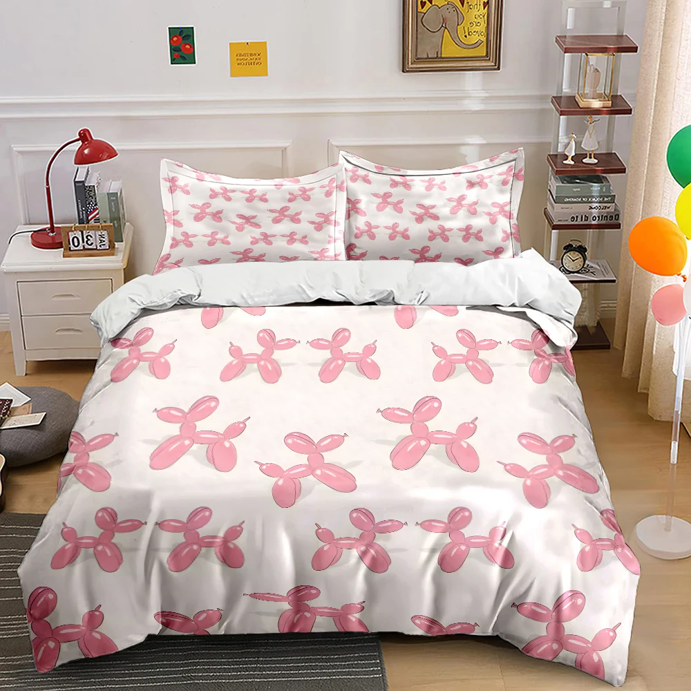Pink balloon dog pattern background Print Bedding Set 1 Duvet Cover 2 Pillowcases for Adult and Children Luxury Gift Full Size