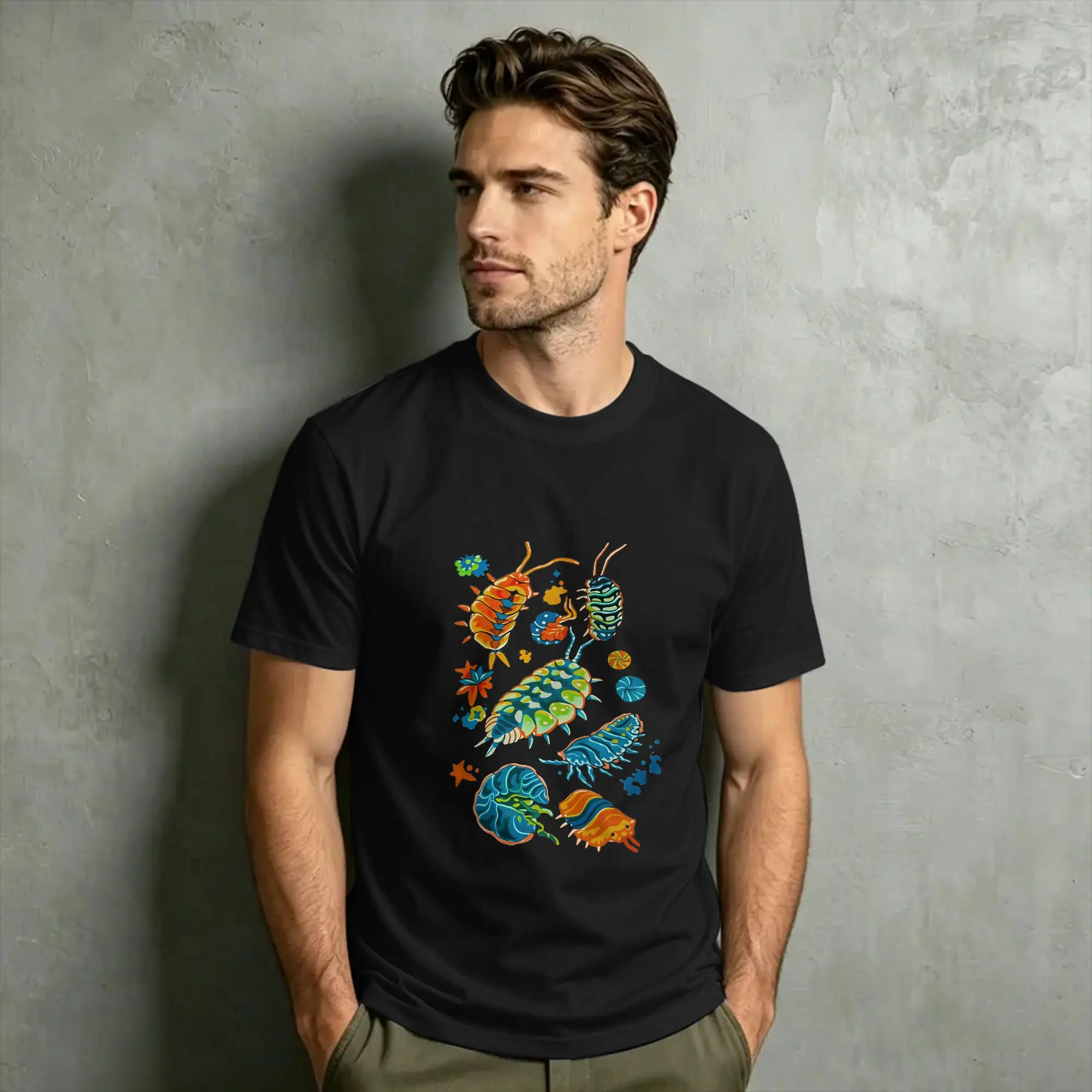 Colorful Insect Patterns Isopod Collection T Shirt Summer  Hipster T-Shirts Men's Pure Cotton O Neck Oversize Tops