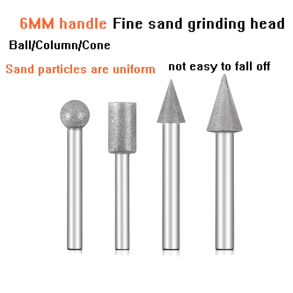 1Pc 6mm Handle Diamond Grinding Needle Cylindrical Spherical Conical Hand Rotating Tool Alloy Grinding Head