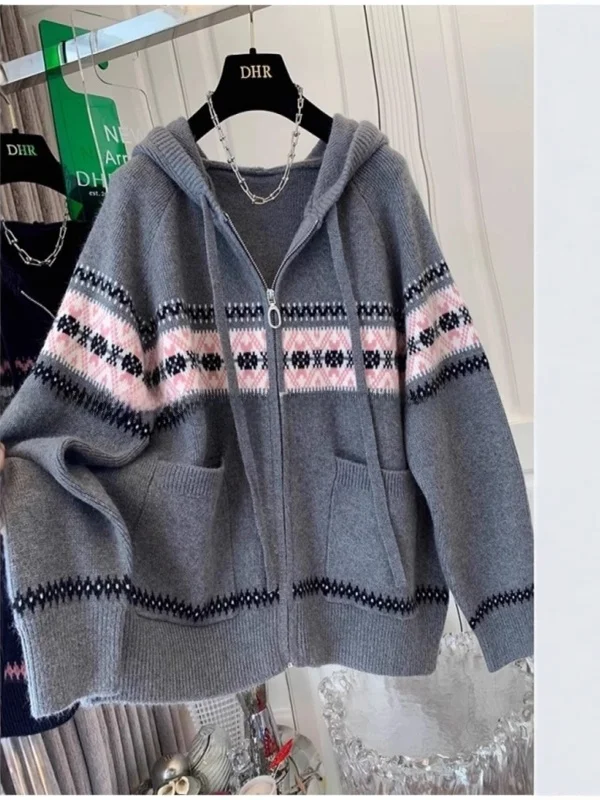 

plus Size Women's Knitted Open Cardigan Hooded Sweater Autumn Winter Casual Comfortable Breathable Zipper Floral Patterned Ou...