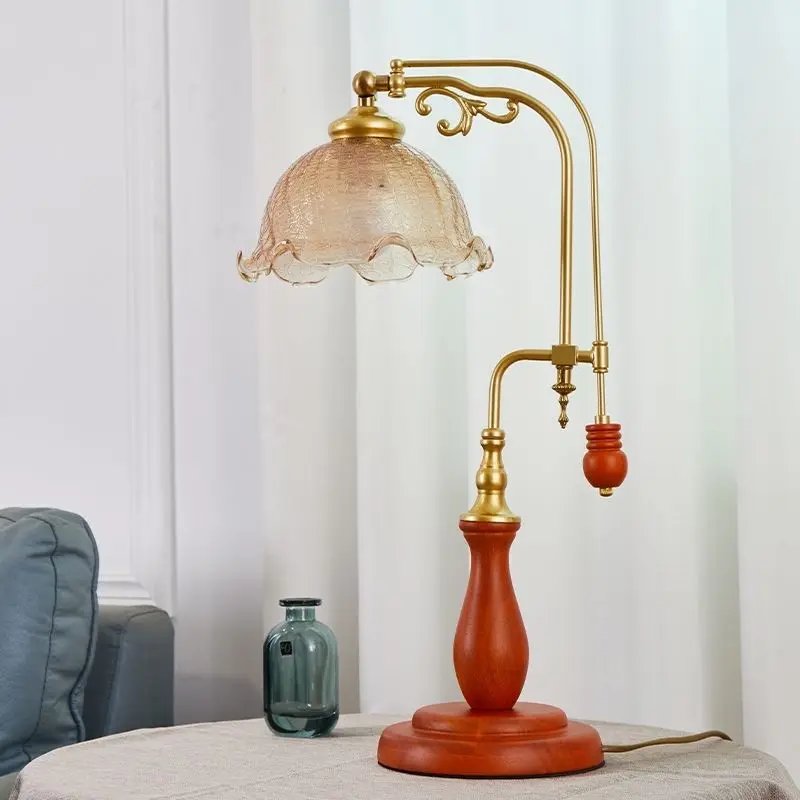 

American-European Style Artistic Glass Desk Reading Table Lamp - Retro Nostalgic Lighting Fixture for Study Room Bedroom Bedside