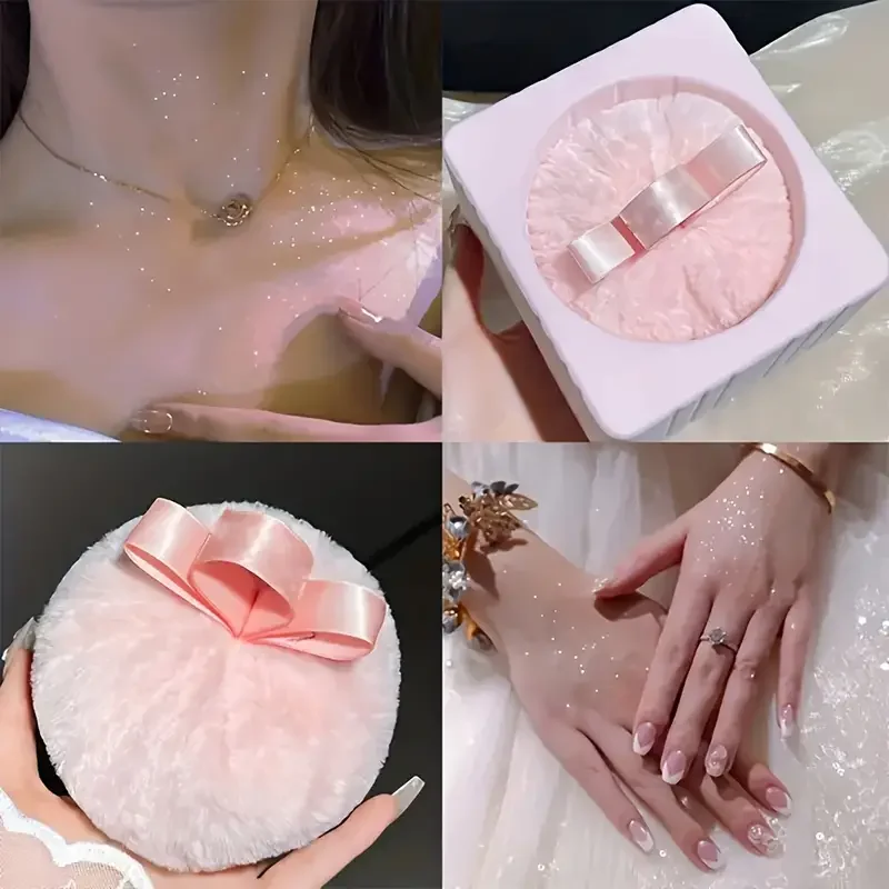 Big Fluffy Glitter Powder Puff Round Body Powder Puff with Portable Makeup Puff for Face Body Glitter Highlighter Makeup Powder