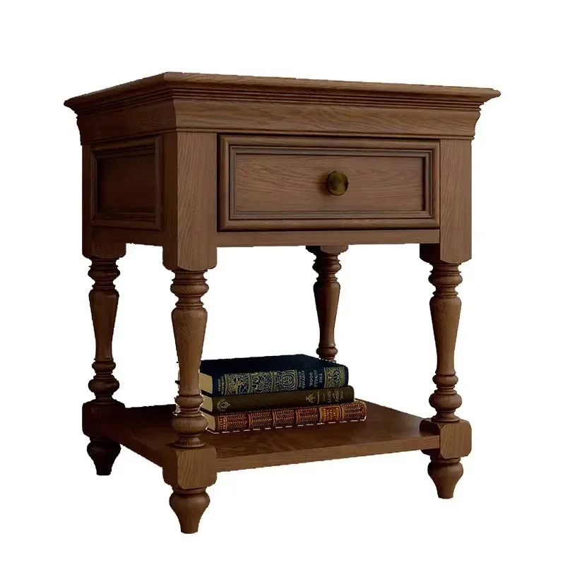 

European solid wood square sofa side table, American corner phone table, side cabinet creative bedside