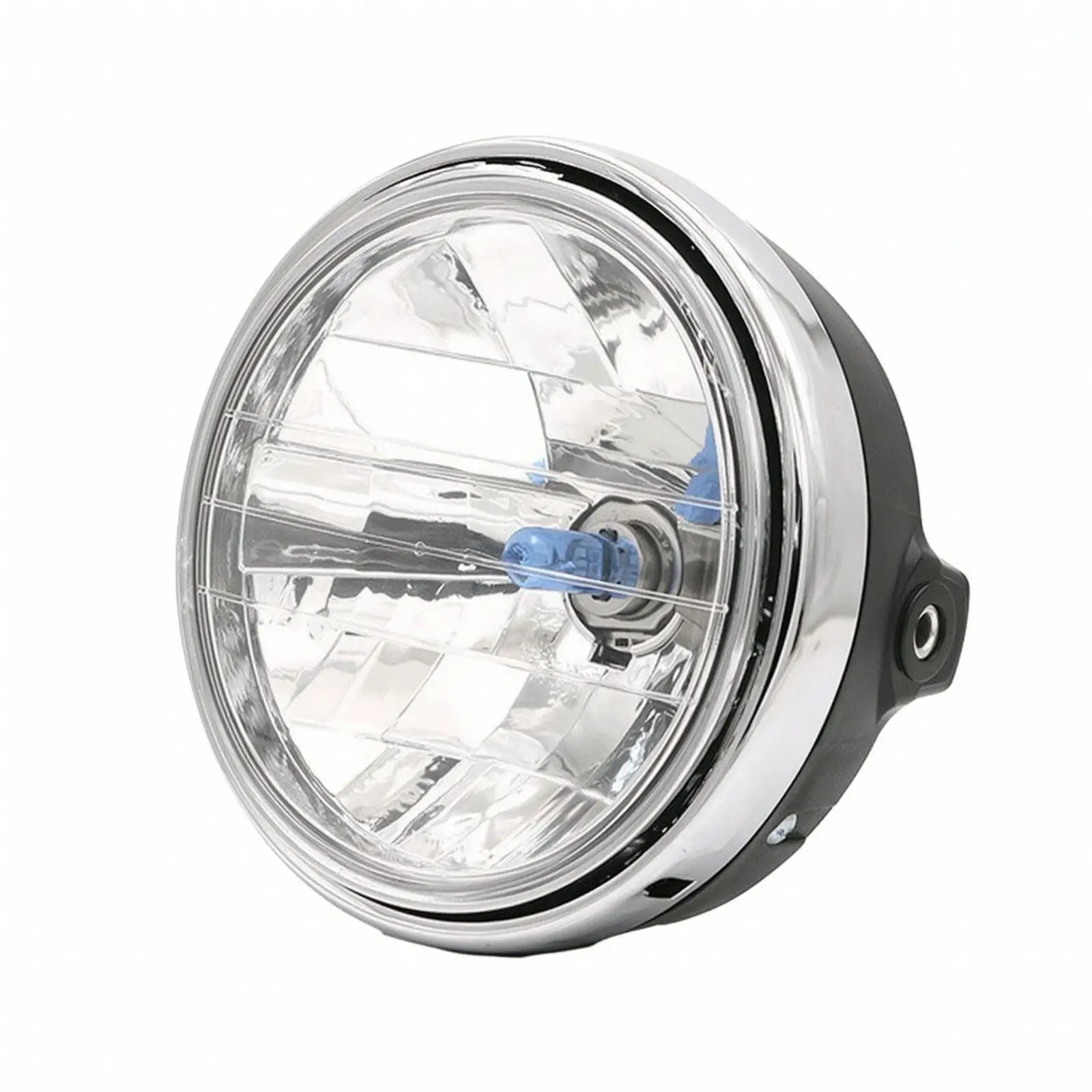 Motorcycle Front Headlight Assembly 12V 25W ABS Plastic Housing Chrome Cup for Retro Bike Custom Project Clear Lens
