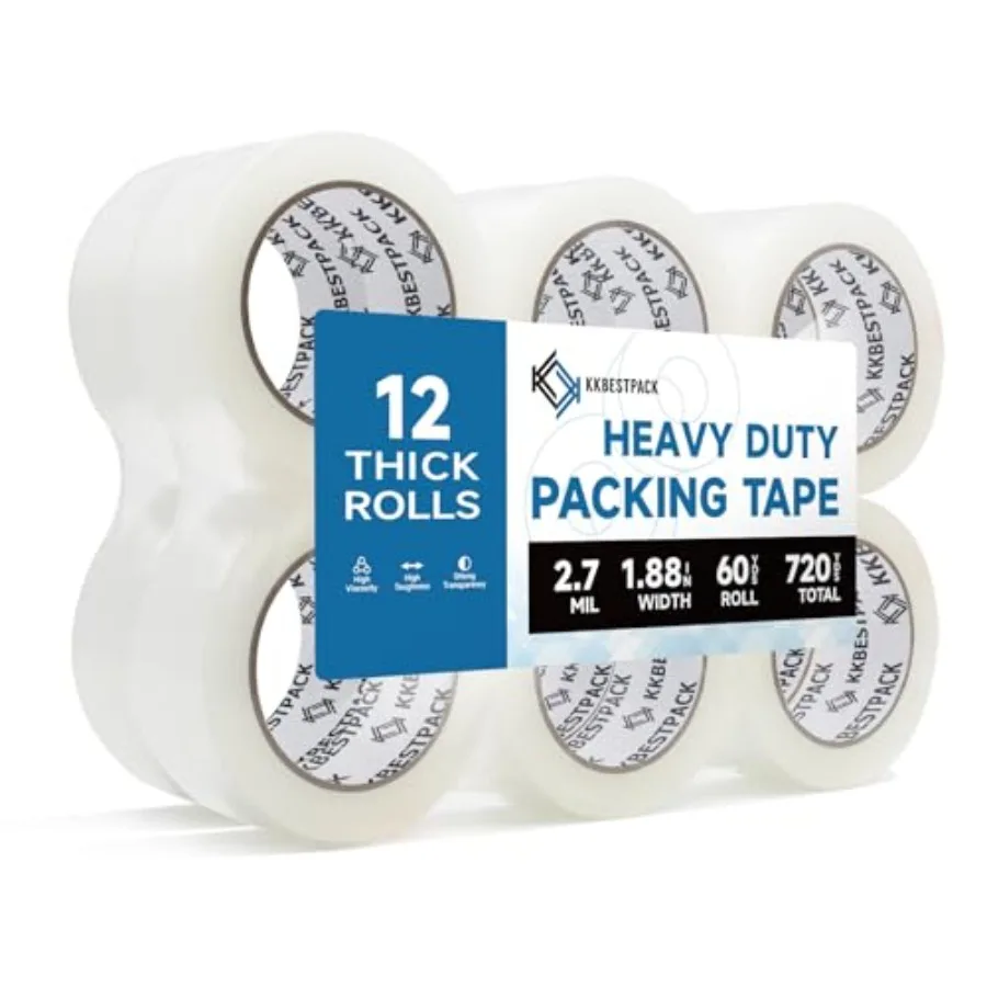 

Heavy Duty Packing Tape, Rolls 1.88" x 60 Yards Clear Shipping and Packaging Tape for Moving Boxes and Storage