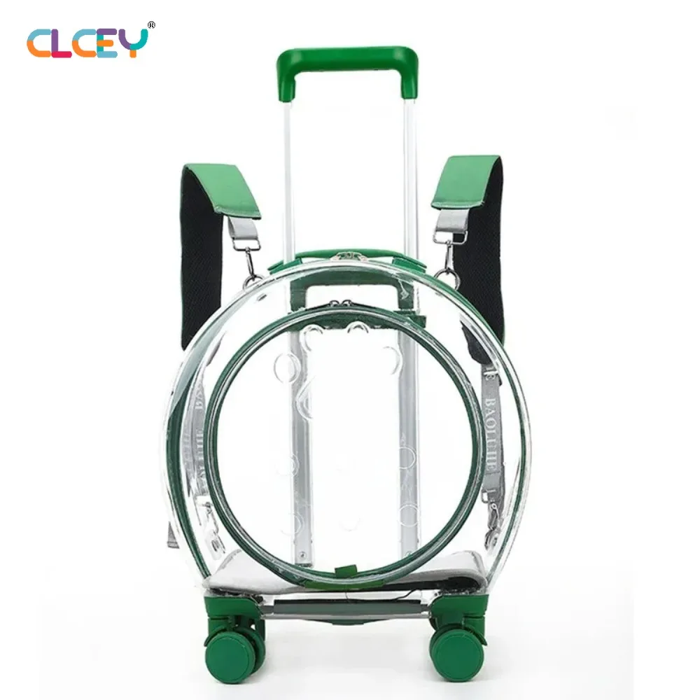 

Pet Dog Cat Trolley Suitcase Wheels Carrying Transparent Suitcase Breathable Pet Cat Carrier Backpack Pets Stroller Pet Carrier