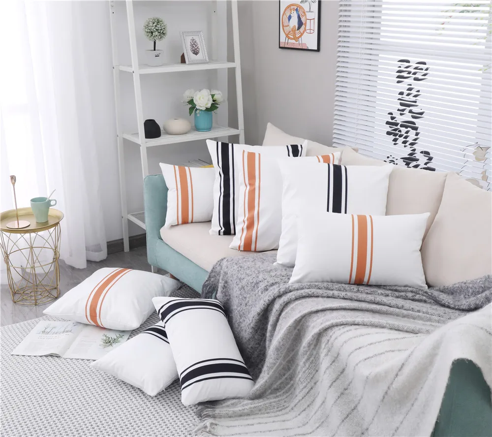 Striped Waterproof  Throw Pillow Case 30x50cm 45x45cm Outdoor Garden Chair Cushion Cover Home Decoration