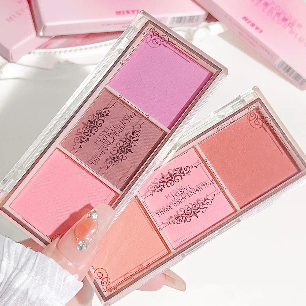 HISYI 3 couleurs blush mat coloration maquillage nu couleur naturelle rendu délicat non volant poudre visage maquillage