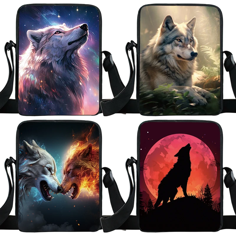 Borse a tracolla Creative Animal Wolf Magic Colorful mystery Wolf Illustration borsa a tracolla uomo donna Book Bag Messenger Bags