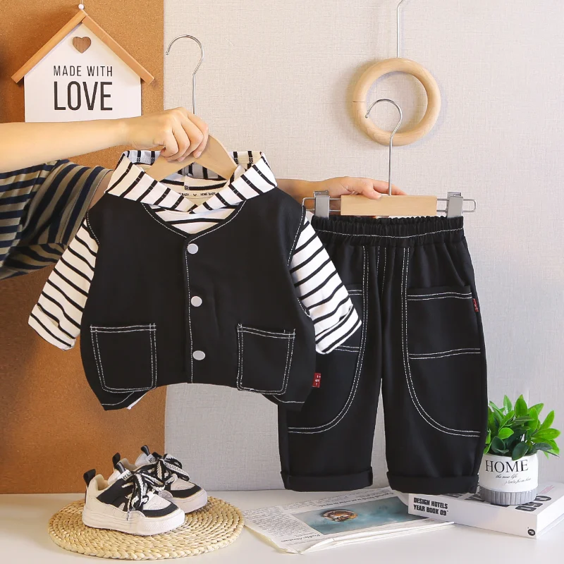 New Spring Autumn Baby Clothes Kids Clothing Suit Children Boys Hoodies Vest Pants 3Pcs/Sets Infant Costume Toddler Tracksuits