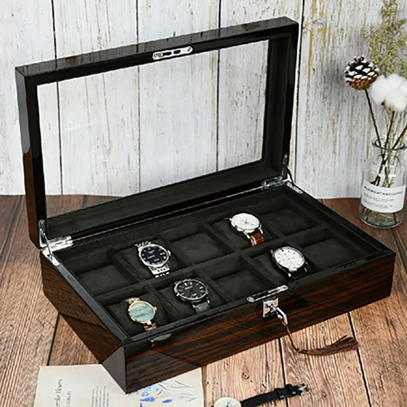 

Wood Watch Box Organizer Transparent Skylight Watch Boxes Storage Case Mechanical Wrist Watches Display Collection Accessories