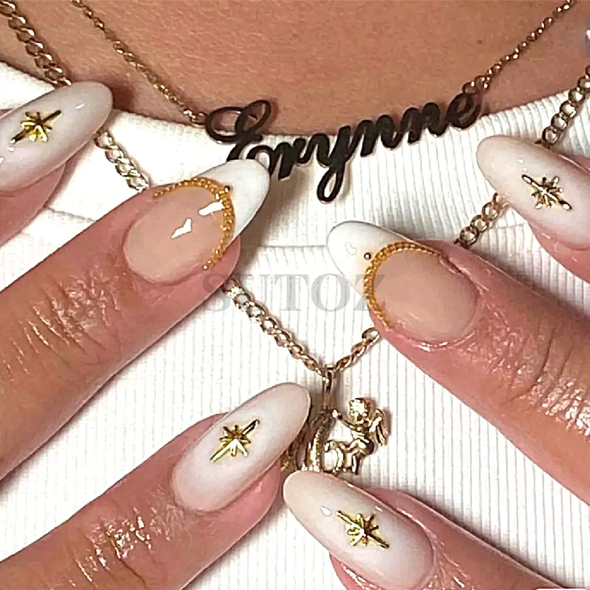 Adorno de Manicura en forma de estrella, 6 cuadrículas, 3D, aleación de Japón, Metal, oro, flor rosa, diseño, encanto, joyería, decoración, LE6G-MGX