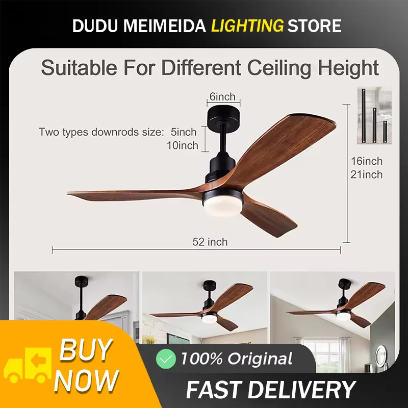 Ceiling Fans with Lights 42 52 60 inch Wood Ceiling Fans Remote Reversible DC Motor Electric fan Dining Room Bedroom Indoor