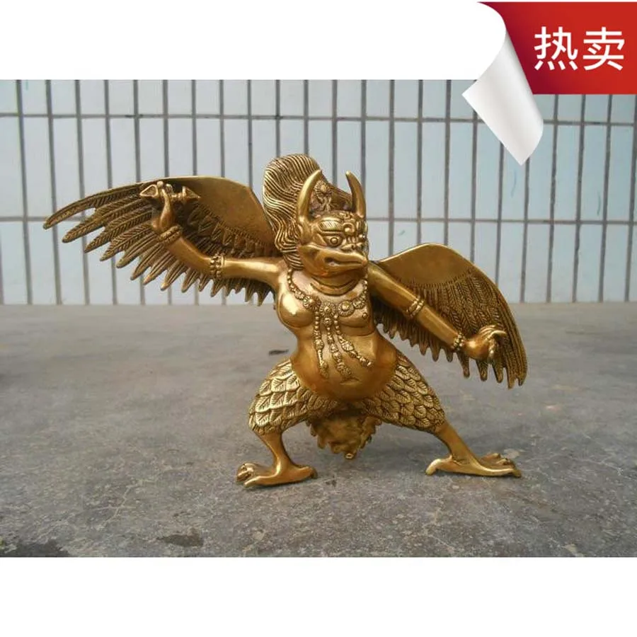 GOOD Buddhism statue # 25cm large HOME Talisman efficacious Buddhist brass suparna suparnin Garuda Dhwaja