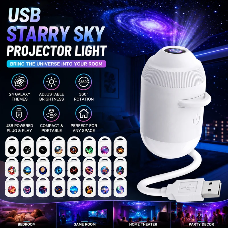 USB Galaxy Night Lamp with Star Projection Romantic Atmosphere Light for Car Bedroom Living Room Perfect for Relaxation Movie