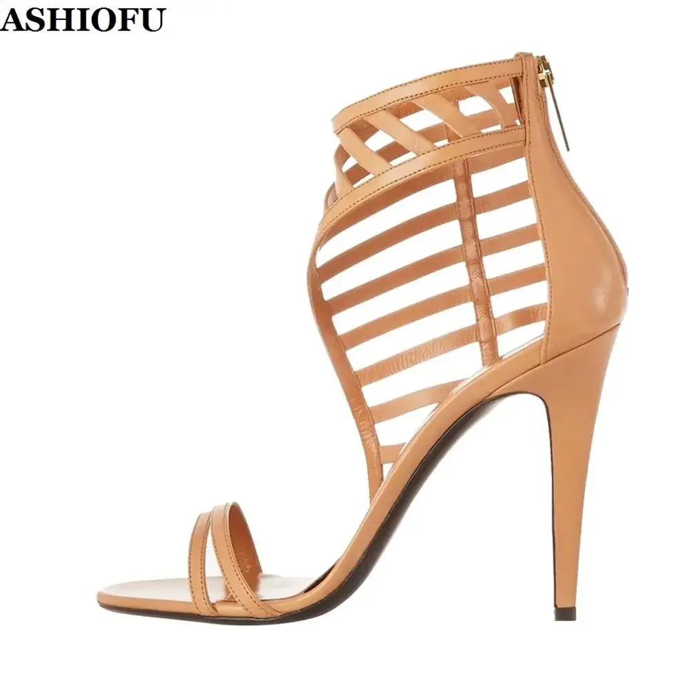 ASHIOFU New Handmade Women Stiletto Sandals Cut-out Party Office Dress Shoes Evening Club Daily Wear Fashion Sandals Shoes 35-47