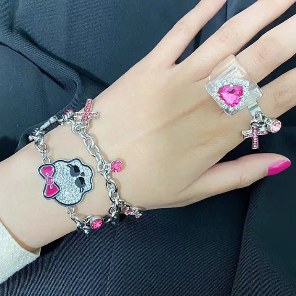 Harong Halloween Skeleton Bracelet Fashion Punk Gothic Cute Pink Bow-Knot Skeleton Woman Jewelry New Year\'s Gift