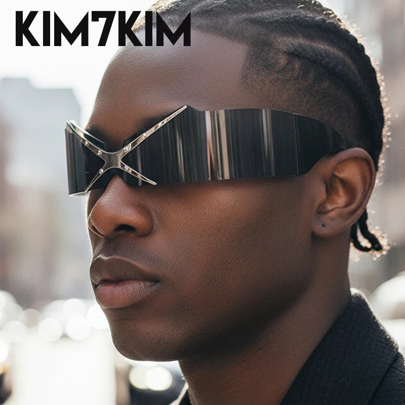 Steampunk One-Piece Sunglasses Men 2026 Luxury Brand Rimless Mask Wrap Around Shield Shades For Male Trendy Retro UV400 Eyewear