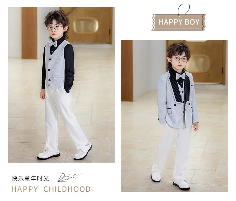 Kinderanzug-Set, Jungen Neujahrs-Bühnenkostüm, Laufsteg-Show Moderator-Outfit, Auftritts-Kostüm, Blazer für Blumenmädchen Geburtstagsfeier A5052 – Detail 15