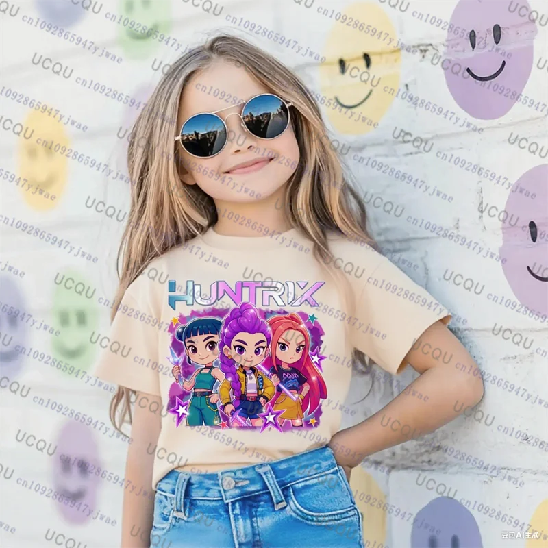Kpop شيطان الصيادين ملابس الأطفال تي شيرتات قصيرة الاكمام لطيف Kpop شيطان الصيادين التي شيرت Harajuku عادية القطن الاطفال التي شيرت