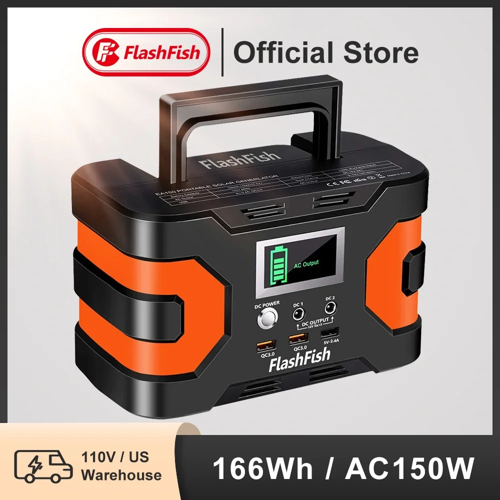 

150W Solar Power Station CPAP Battery 166Wh 110V Solar Generator AC DC for Camp Home Emergency Backup Power Supply