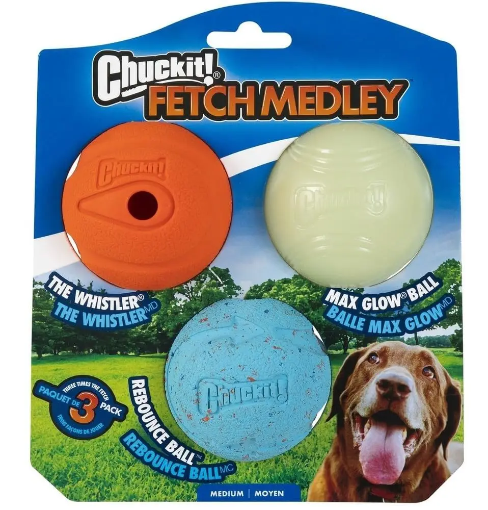 Chuckit! Fetch Medley Dog Ball Dog Toys, Medium (2.5 Inch) Pack of 3