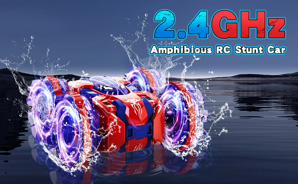 Gestenerkennungs-RC-Stunt-Auto, 360 Grad drehbar, amphibische Handgeste, ferngesteuertes Auto mit Lichtern für Kinder und Jungen, Rot