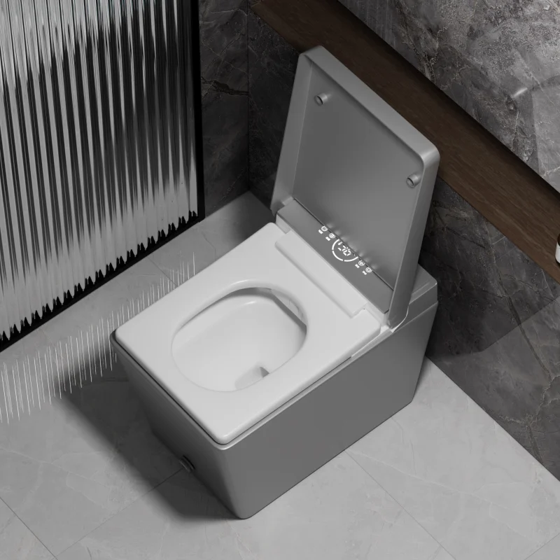 Modern Intelligent Square Water Tank Toilet Dual-Flush Floor Mounted Cyclone Flushing S-Trap Remote Control Seat Heating P-Trap