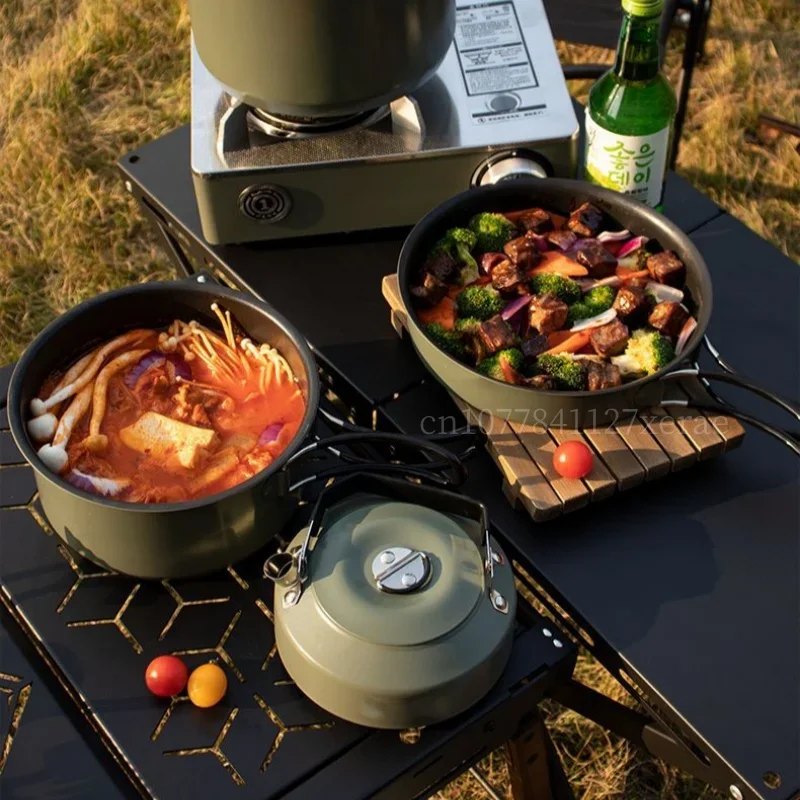 

4pcs Outdoor Pot Set Stainless Steel Lightweight Portable Pot Camping Picnic Cooking Large Capacity Cookware
