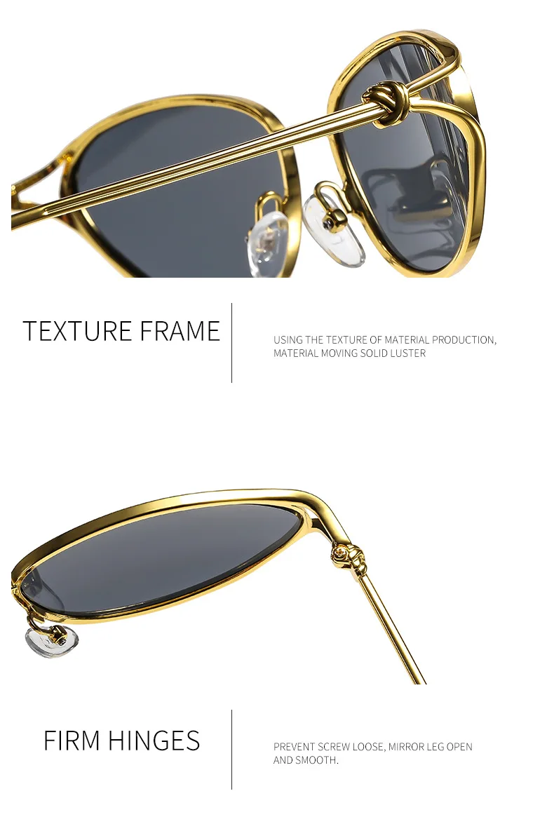 SHAUNA Modische Metall-Sonnenbrille für Damen, Katzenaugen-Design, beliebt, hellgraue Gläser, UV400 – Detail 14