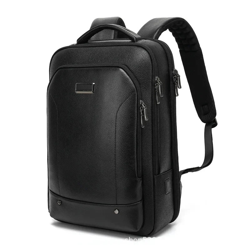 2024 New Luxury Brand Real Genuine Leather Men Backpacks Student Backpack Luxury Korean Version 15.6 Inch Computer Laptop Bag