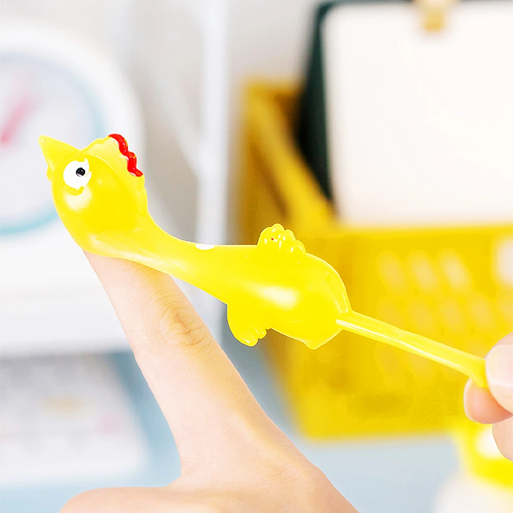 

10pcs Novelty Soft Plastic Finger Catapult Chicken Game Light Rubber Finger Prank Flying Toy Decompression Birthday Party Gift