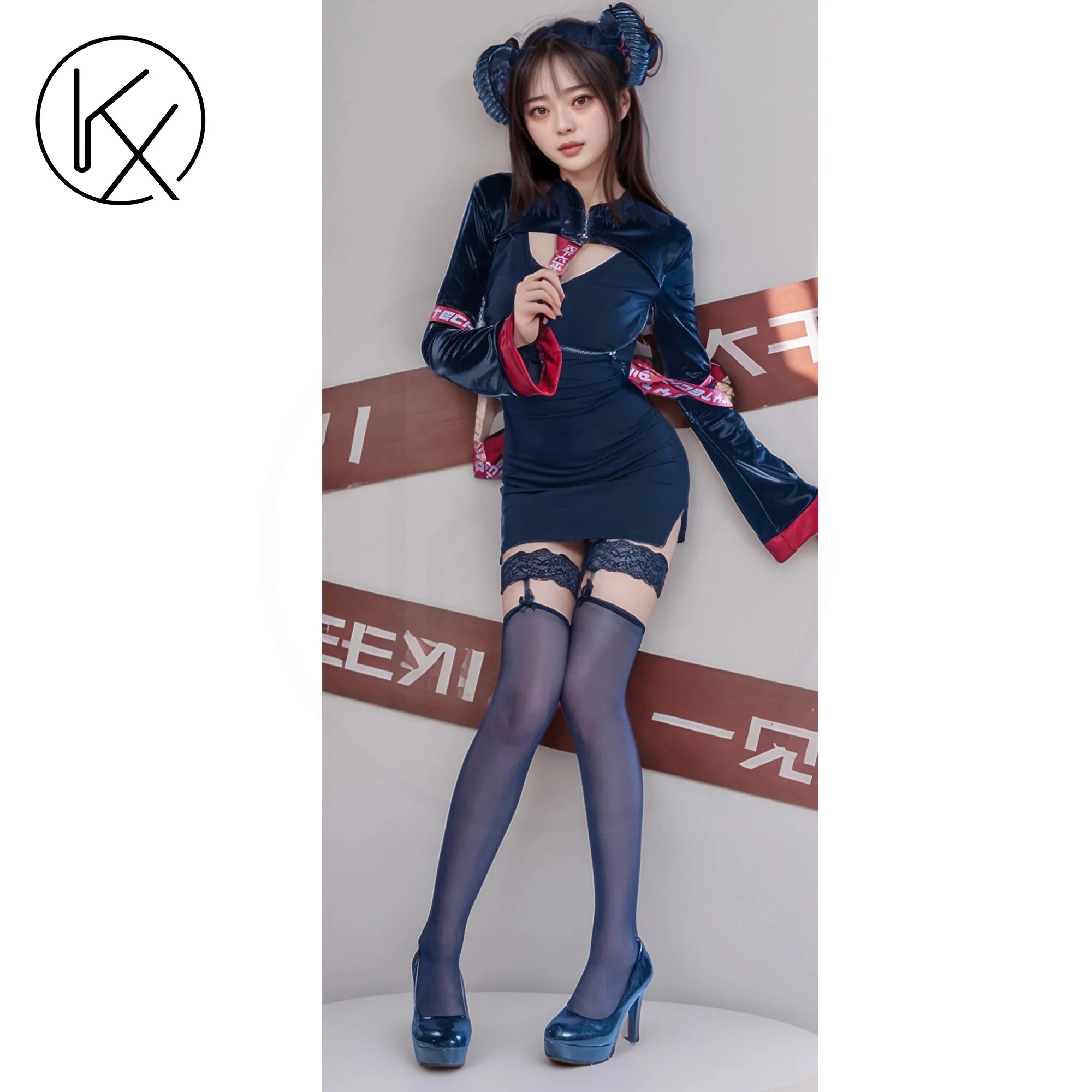

kaixiggmmAnime black and white sexy Wu Chang slim fit lower breast, southern hemisphere zipper wrapped buttocks skirt sexy cos