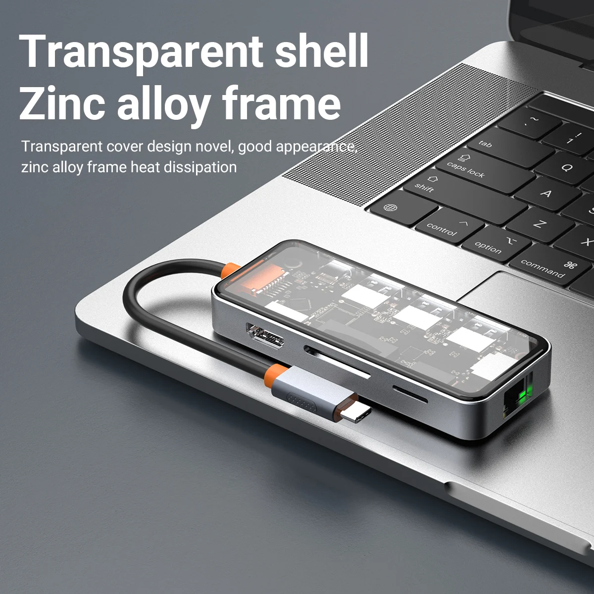 Gopala Zinc Alloy Shell Transparent USB-C Hub (8-in-1) with 4K 60Hz HDMI 2.0, 1Gbps Ethernet Port Dock for MacBook Laptop iPad