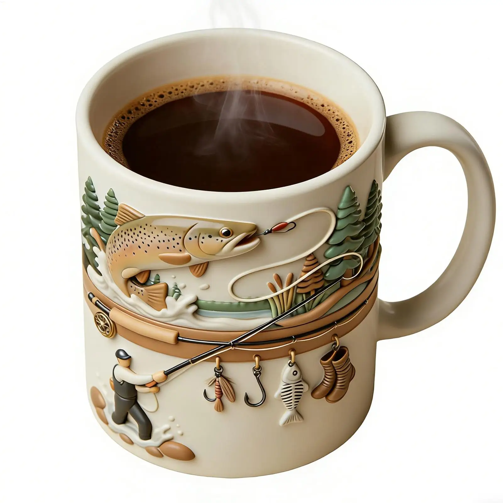 Fishing Mug 350ml Ceramic Funny Novelty Drinkware Fisherman Coffee Mug for Cold Weather Outdoor Fishing Camping Hiking Picnic
