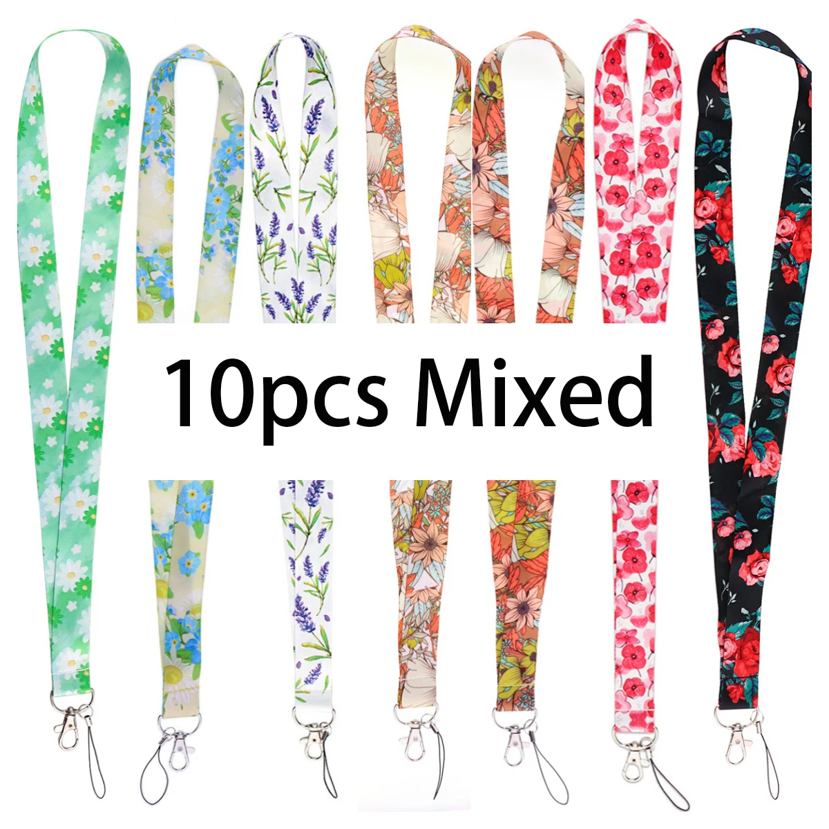 

10 шт., смешанная оптовая продажа, лавандовый ремешок на шею, цветок, брелок для удостоверения личности, держатель бейджа, брелок для ключей, подвесная веревка, лариат