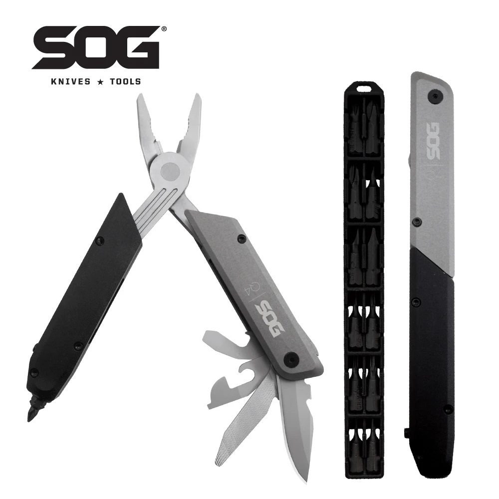 SOG Baton Q4 Foldable Multitool Pen EDC Small Professional Multi Tools Kit Folding Pliers Pocket Knife Screwdriver Set 12 Bits