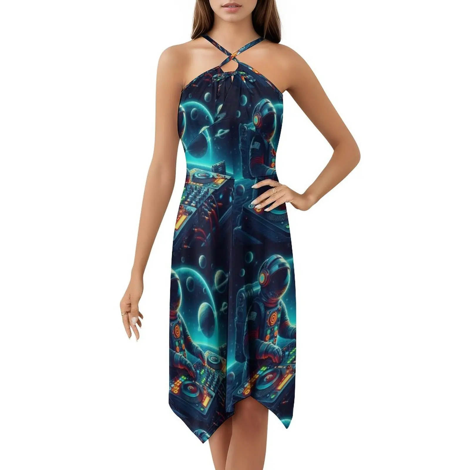 Astronaut Dj Sexy Vacation Dress For Women Beach Party Birthday Mini Dress Space Music Dj Astronaut Stars Galaxy Female Clothing