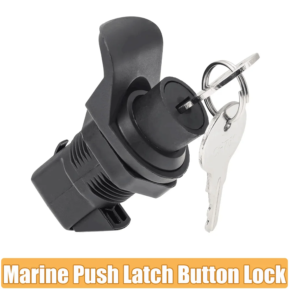 1 PCS Durable Latch Button Lock with 2 Keys Boating Equipment Black Industrial Plastic Door Lock for Boat RV Trailer Cupboard