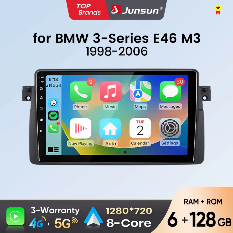 Junsun Android Auto Autoradio für BMW E46 M3 318/320/325/330/335 1998-2006 Multimedia Wireless CarPlay Navigation Smart System