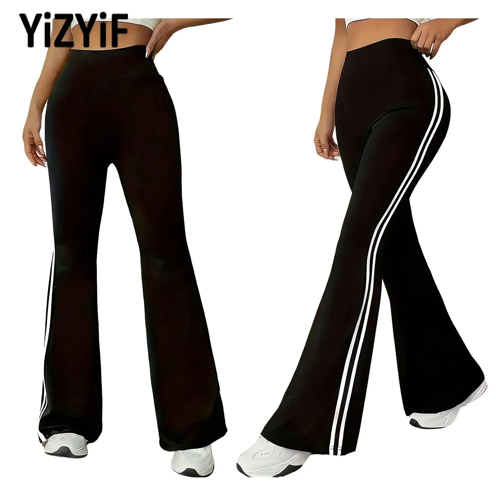 

Adult Womens Casual Workout Pants Contrasting Striped Trim Yoga Pants Stretchy Slim-Fit Trousers for Pilates Sports Gym Running