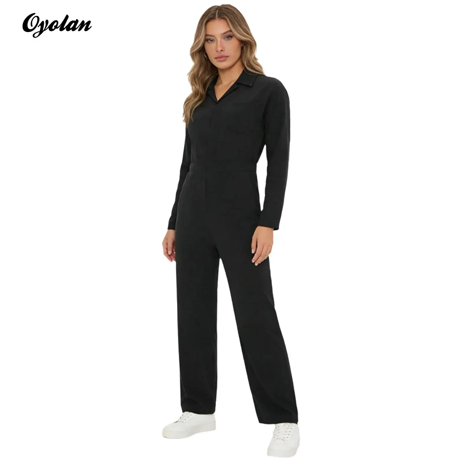 

Womens Zipper Closure Workshop Overall Costume Adult Front Solid Color Coverall Jumpsuit Full-body Workwear Long Sleeve Bodysuit